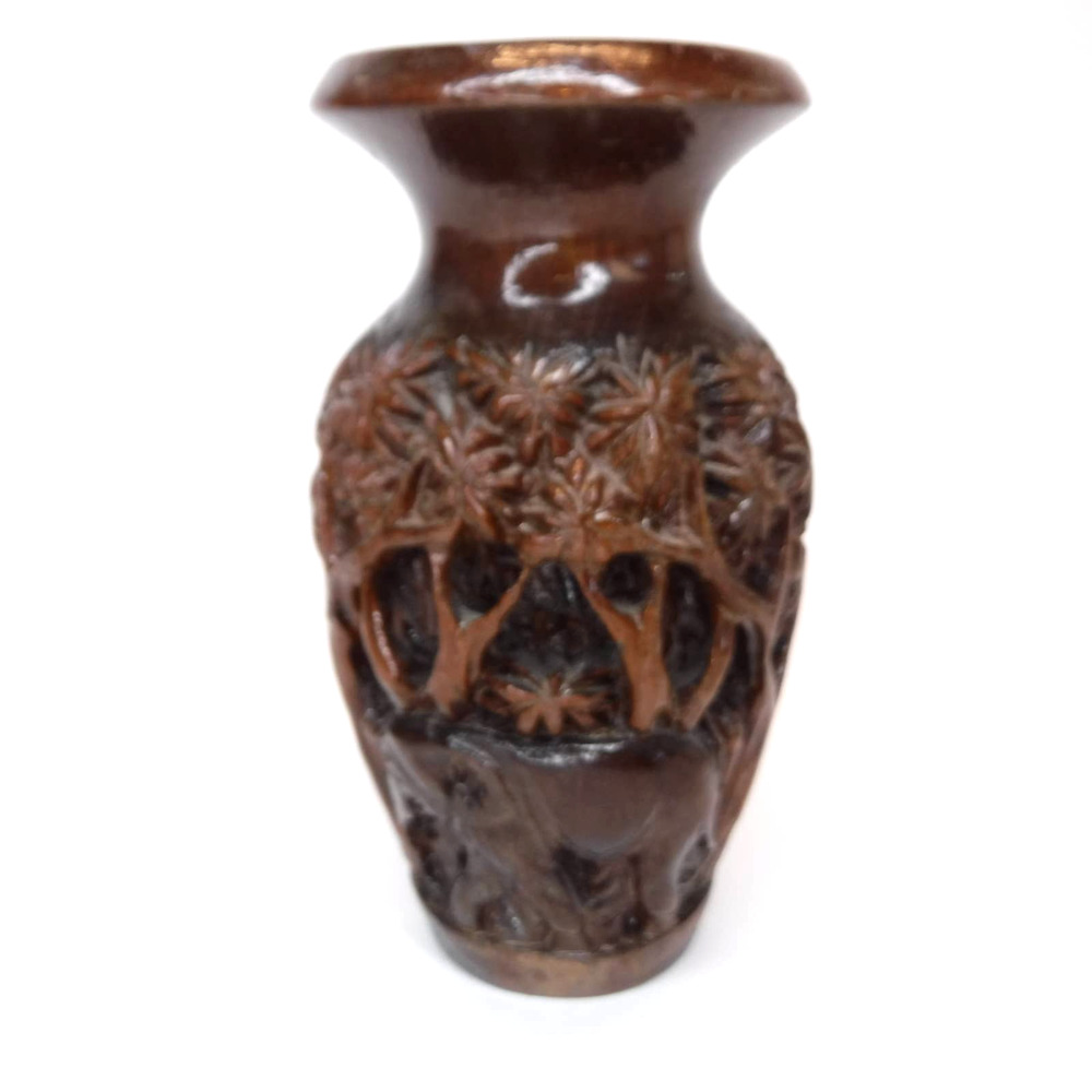 Vintage Small Hand Carved Wood Vase Elephant